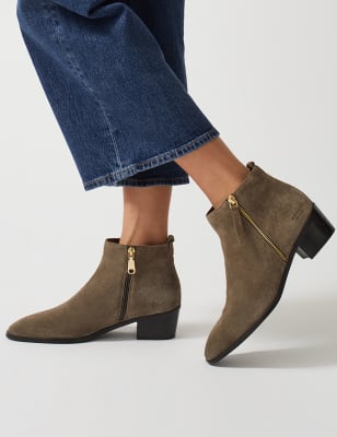 Radley Womens Suede Block Heel Ankle Boots - 4 - Khaki, Khaki,Black