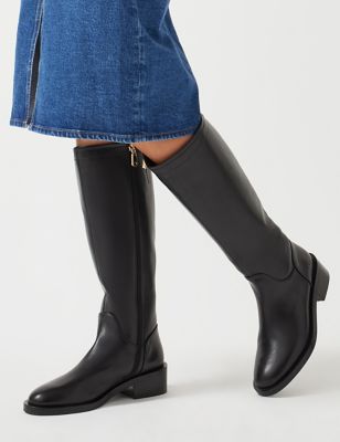 Radley Womens Leather Block Heel Knee High Boots - 4 - Black, Black