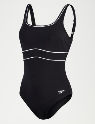 Speedo Womens Contour Eclipse Square Neck Swimsuit - 12 - Black/White, Black/White