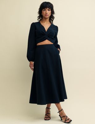Nobody'S Child Women's Cotton Rich Pleated Midi Skirt - 12 - Black, Black