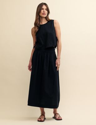 Nobody'S Child Women's Cotton Rich Midaxi A-Line Skirt - 10 - Black, Black