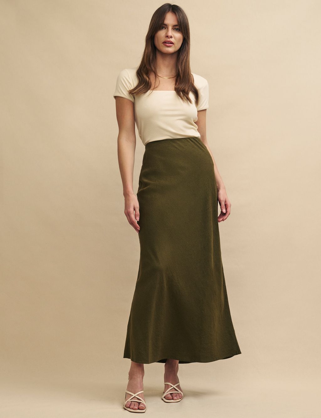 Linen Rich Midaxi Slip Skirt