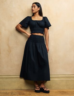 Nobody'S Child Womens Organic Cotton Midi A-Line Skirt - 18 - Black, Black