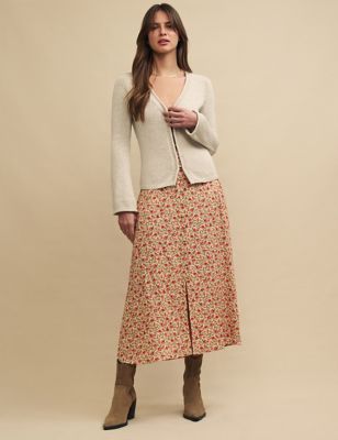 Nobody'S Child Women's Floral Midi A-Line Skirt - 8 - Cream Mix, Cream Mix
