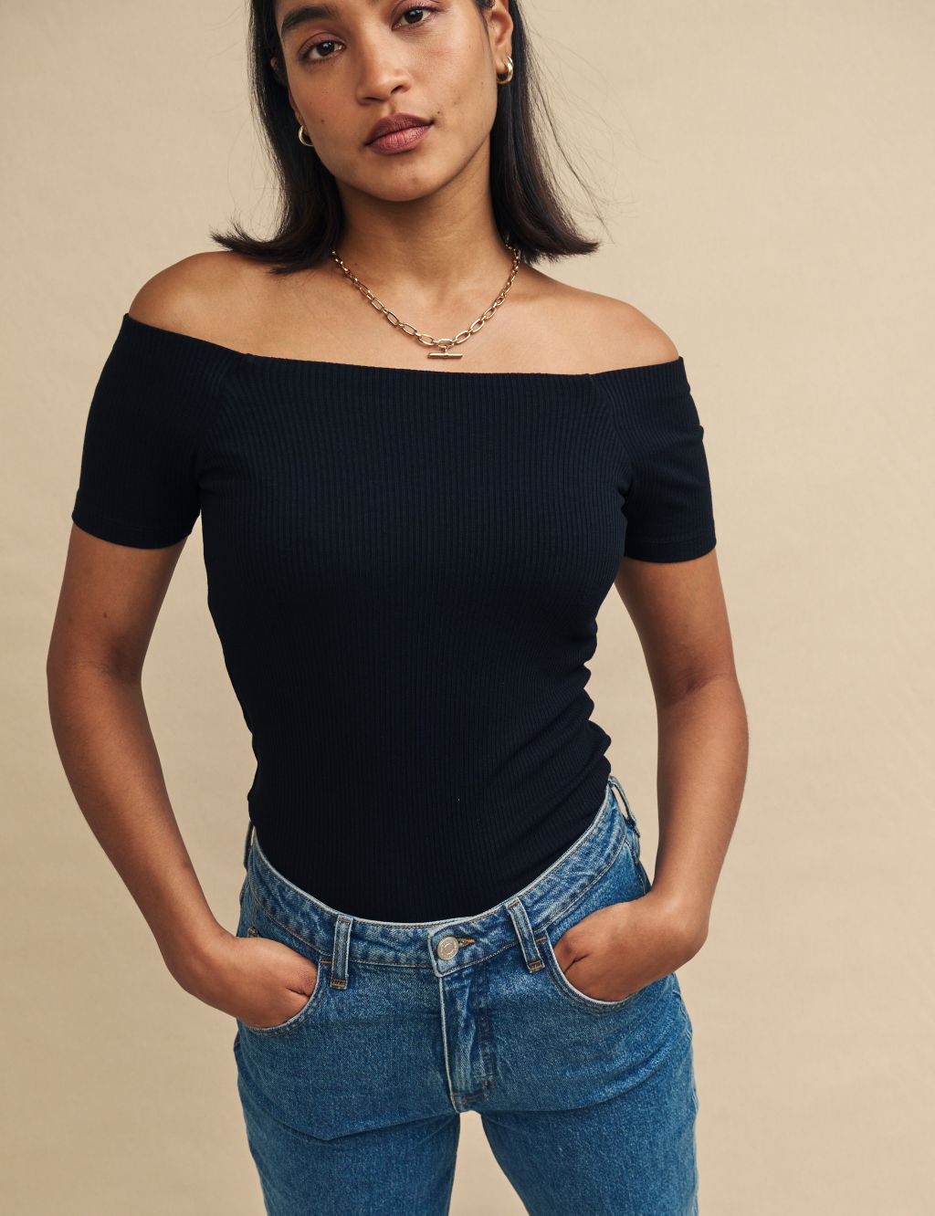Ribbed off-the-shoulder top