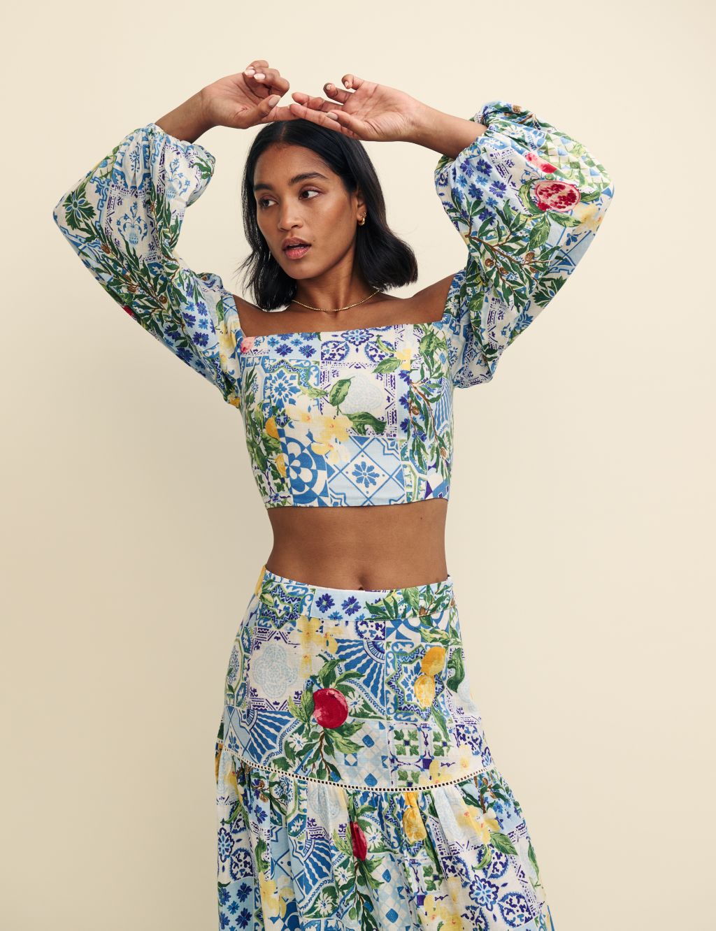 Printed Fitted Off The Shoulder Crop Top