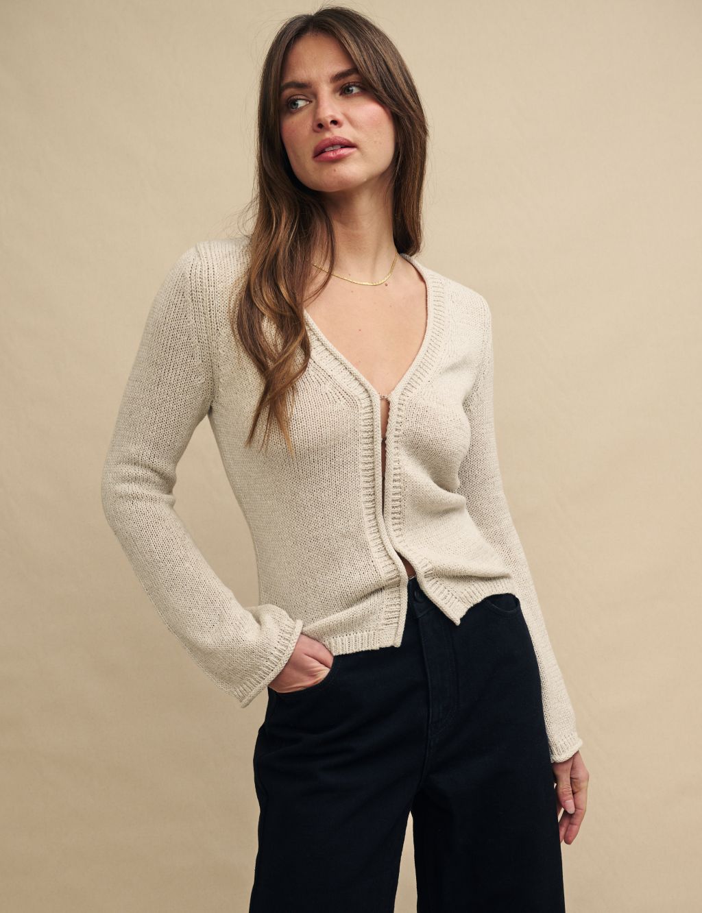 V-Neck Cardigan with Linen