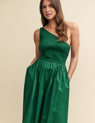 Nobody'S Child Womens Pure Cotton One Shoulder Midaxi Dress - 10 - Dark Green, Dark Green,Black