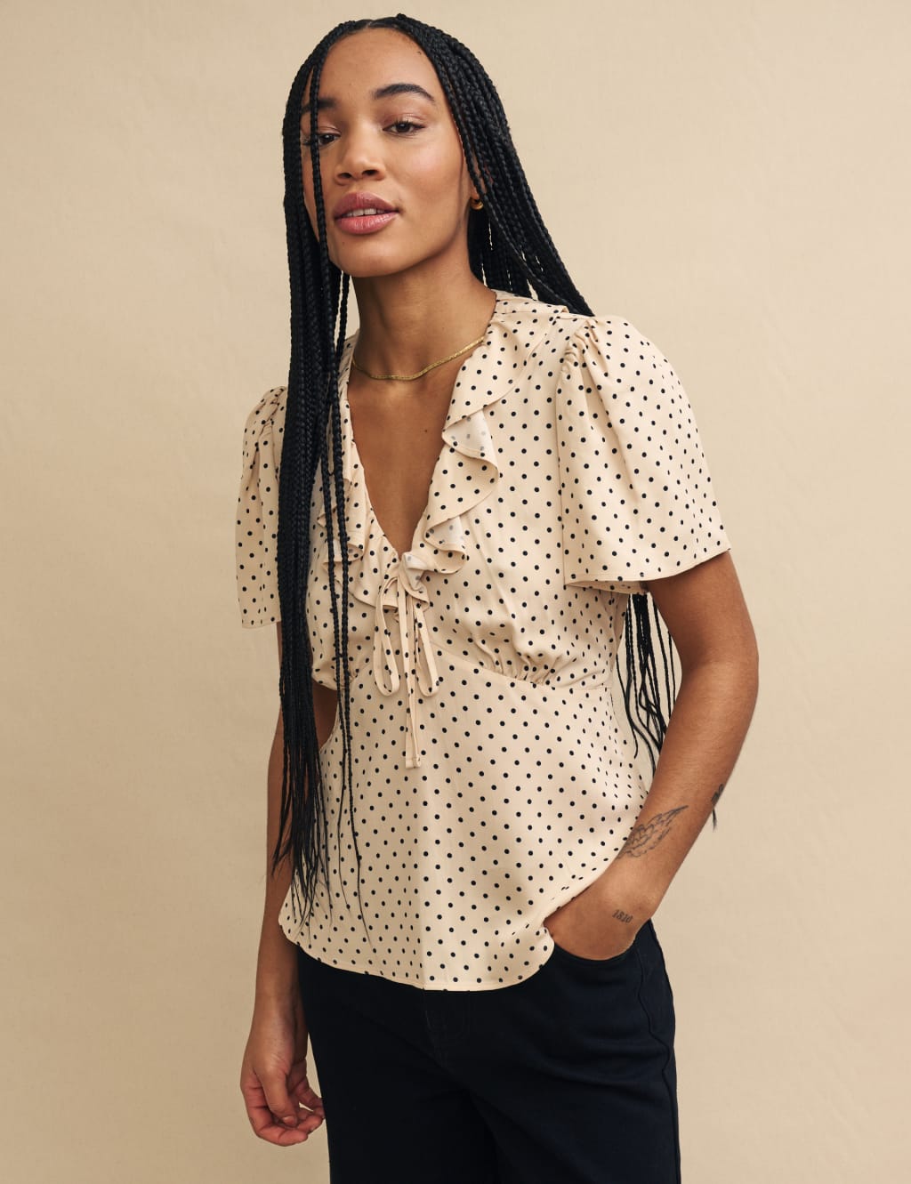 Black and white cheap polka dot blouse