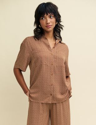 Nobody'S Child Womens Geometric Collared Relaxed Shirt - 8 - Brown Mix, Brown Mix