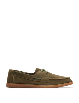 Clarks Women's Suede Boat Shoes - 7 - Olive, Olive,Brown