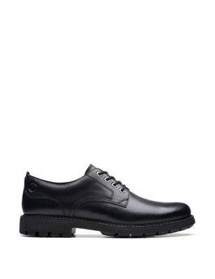Clarks Mens Leather Derby Shoes - 6 - Black, Black,Tan