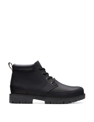 Clarks Men's Leather Casual Boots - 8.5 - Black, Black,Tan