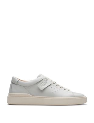 Clarks Womens Leather Lace Up Trainers - 6 - White, White,Black