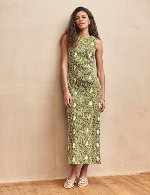 Nobody'S Child Women's Floral Maxi Bodycon Dress with Linen - 10 - Green Mix, Green Mix