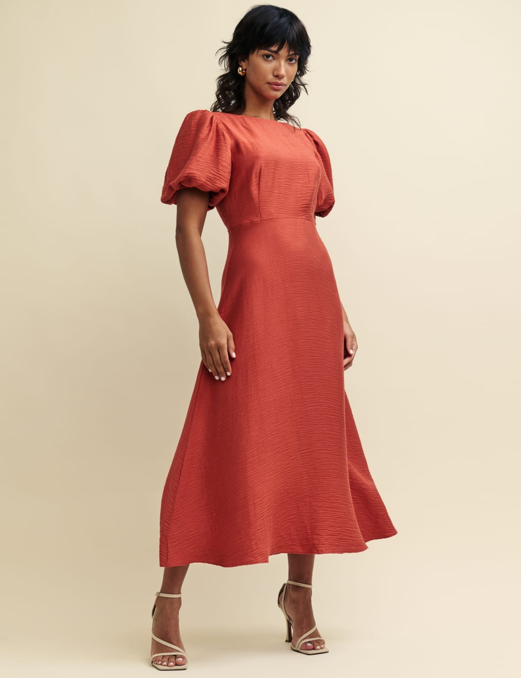 Puff Sleeve Midaxi Waisted Dress