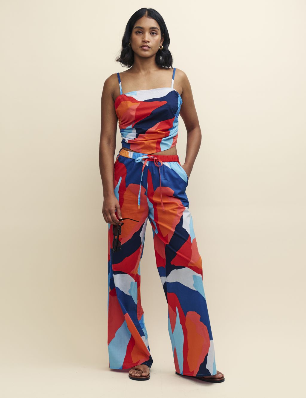 Pure Cotton Printed Wide Leg Trousers
