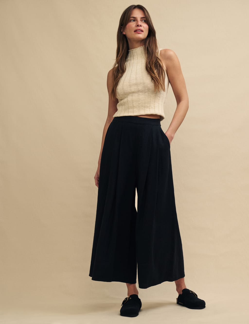 Linen Rich Wide Leg Culottes