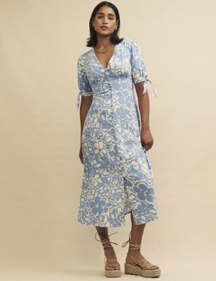 Nobody'S Child Women's Pure Cotton Floral Midi Tea Dress - 16 - Blue Mix, Blue Mix