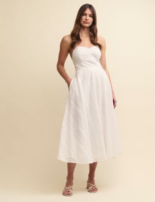 Nobody'S Child Women's Pure Cotton Broderie Midaxi Waisted Dress - 8 - White, White
