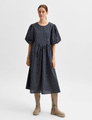 M&S Selected Femme Womens Pure Cotton Floral Midi Smock Dress