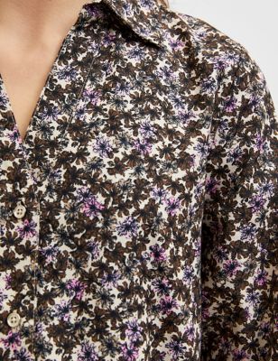 M&S Selected Femme Womens Pure Cotton Floral Midi Shirt Dress