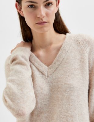M&S Selected Femme Womens Wool Blend V-Neck Jumper