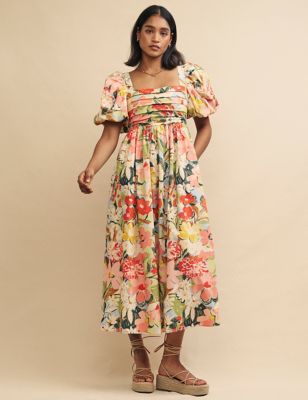 Nobody'S Child Womens Pure Cotton Floral Midi Smock Dress - 12 - Multi, Multi