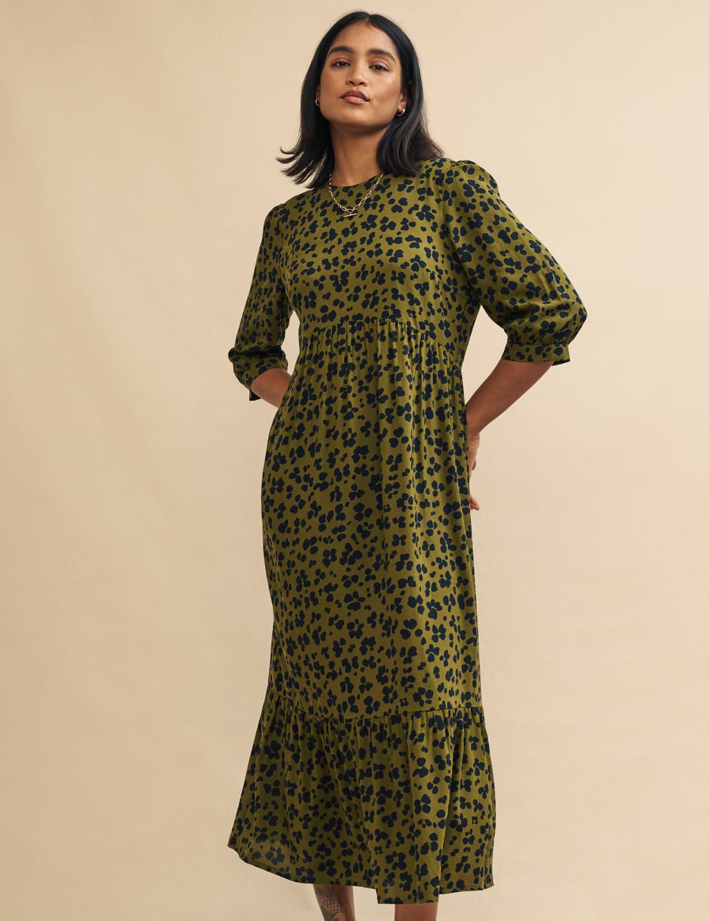 Green Leopard Print Dresses, Green Animal Print