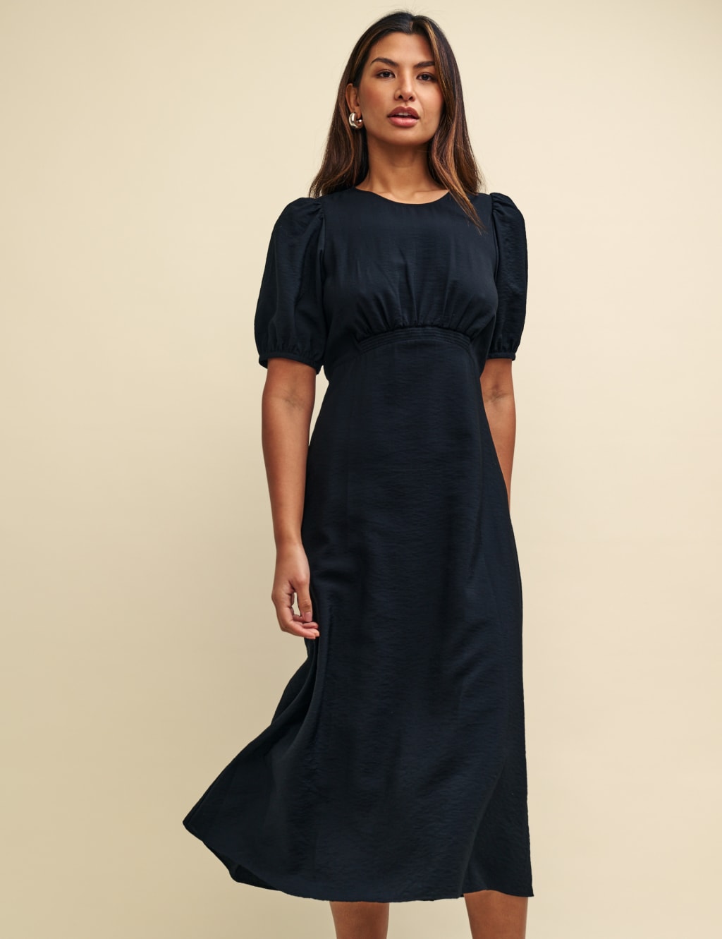 Puff Sleeve Midi Waisted Dress image 4