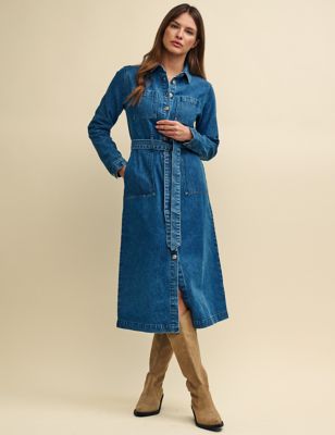 Nobody'S Child Womens Organic Cotton Denim Midaxi Shirt Dress - 12 - Blue, Blue