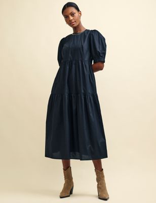 Nobody'S Child Women's Organic Cotton Midi Tiered Dress - 10 - Black, Black