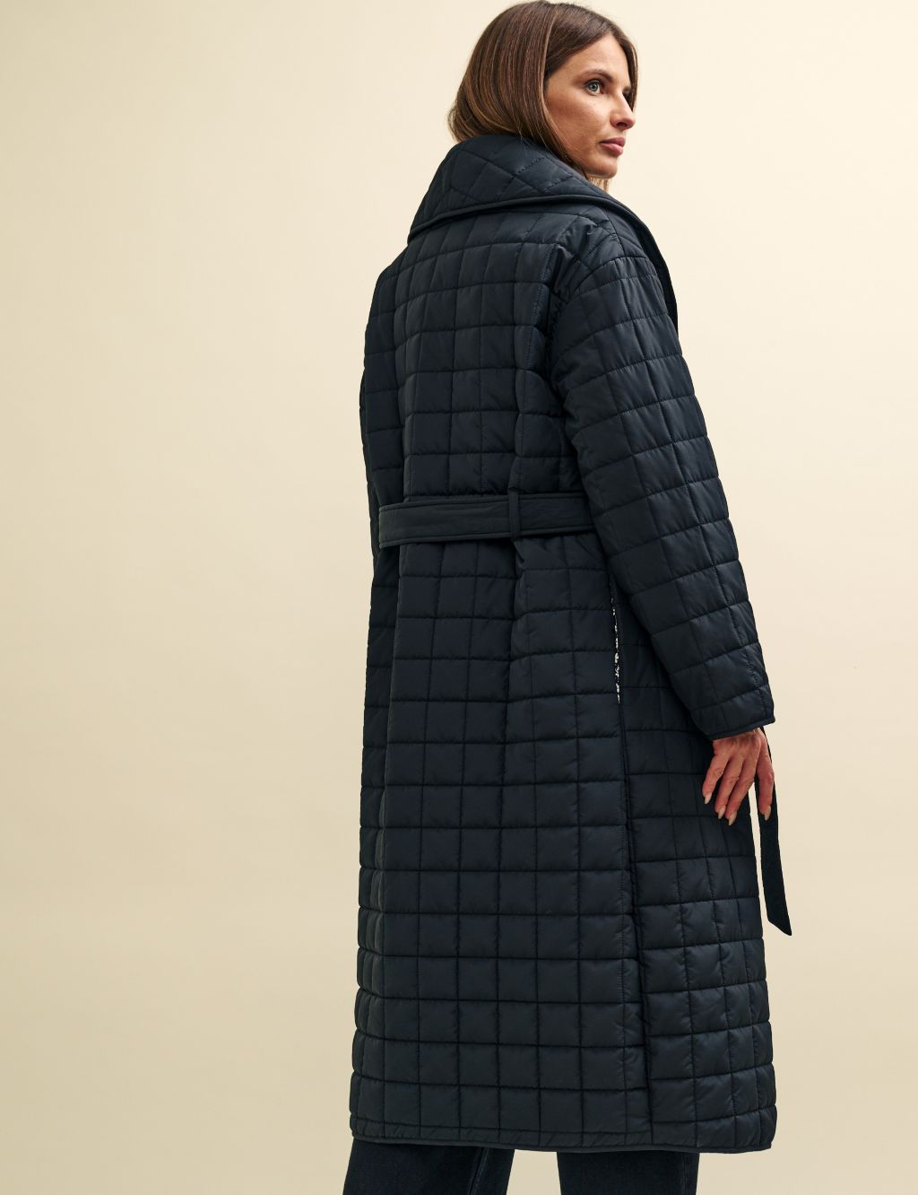 Quilted Belted Shawl Collar Wrap Coat image 3
