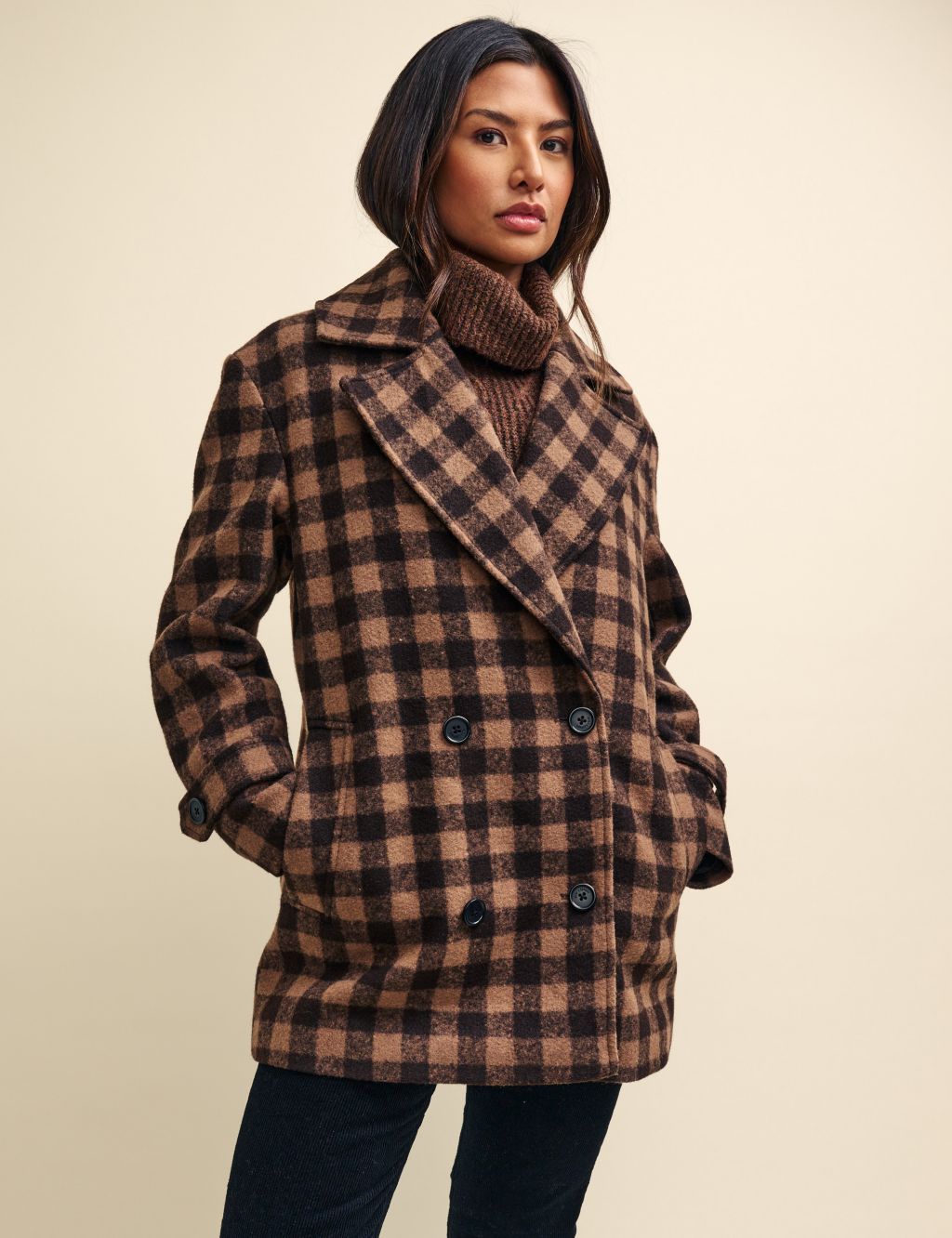 Checked Double Breasted Relaxed Pea Coat image 1