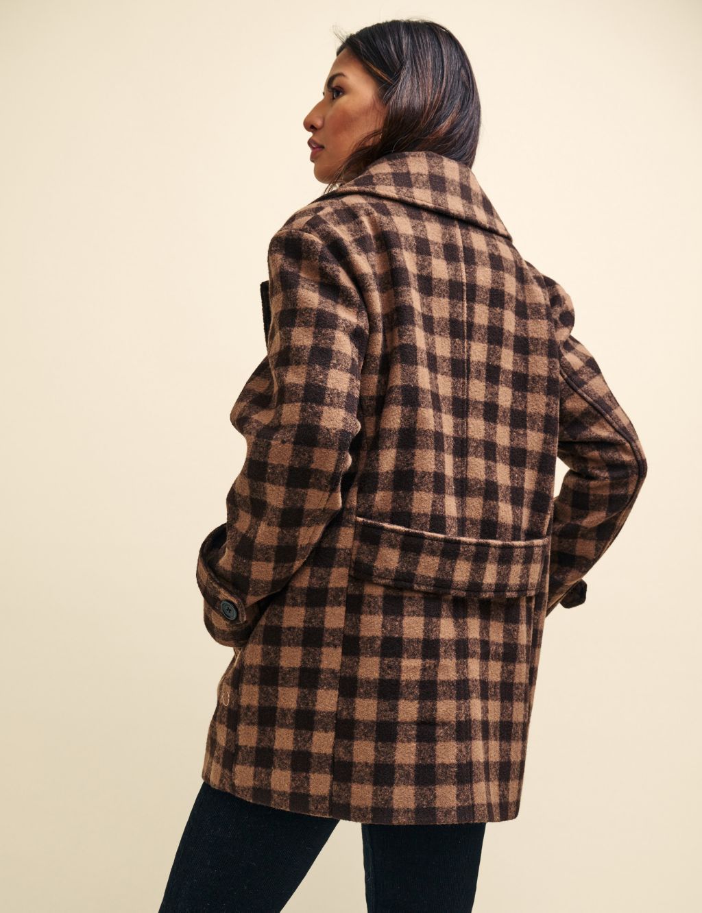 Checked Double Breasted Relaxed Pea Coat image 4