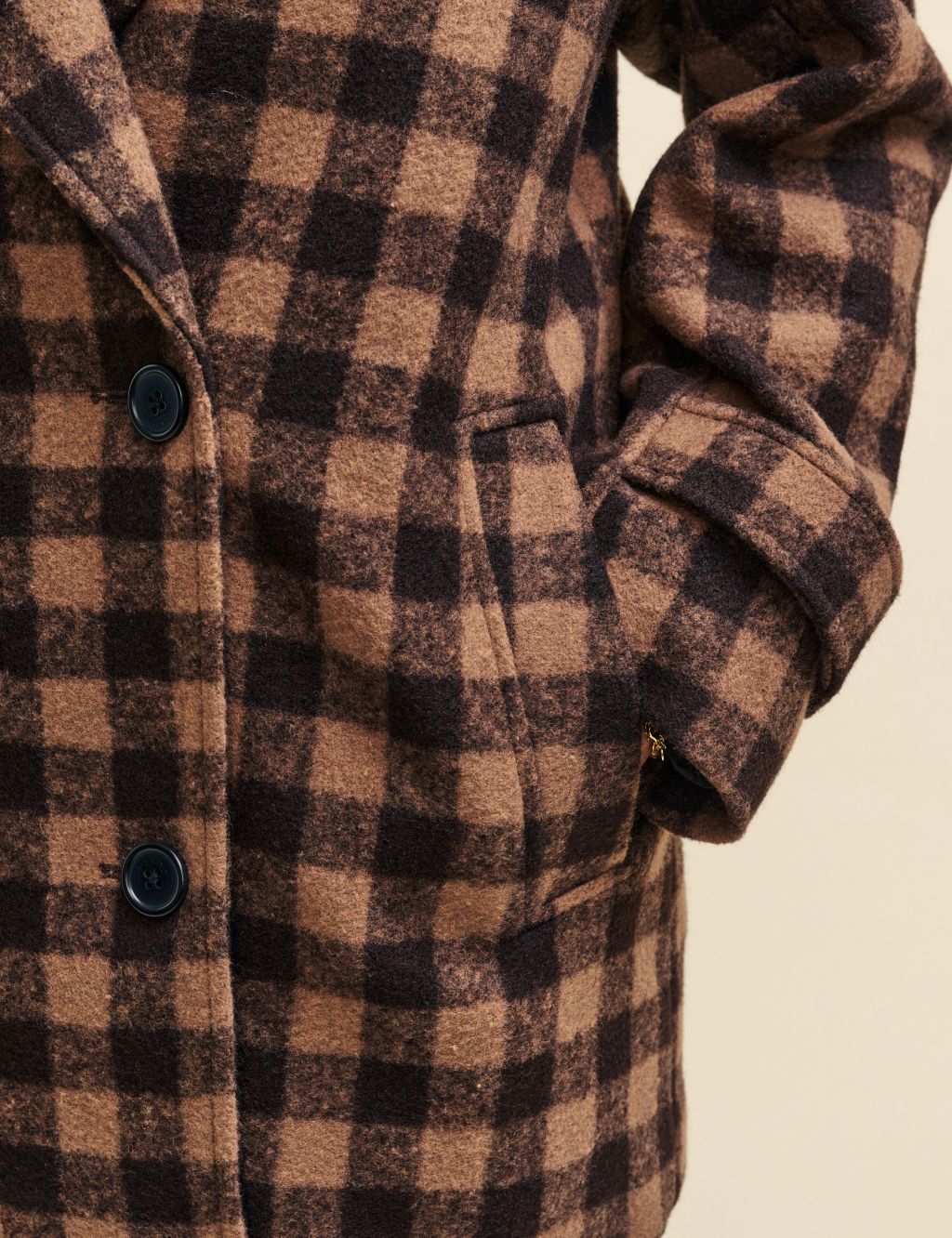 Checked Double Breasted Relaxed Pea Coat image 5