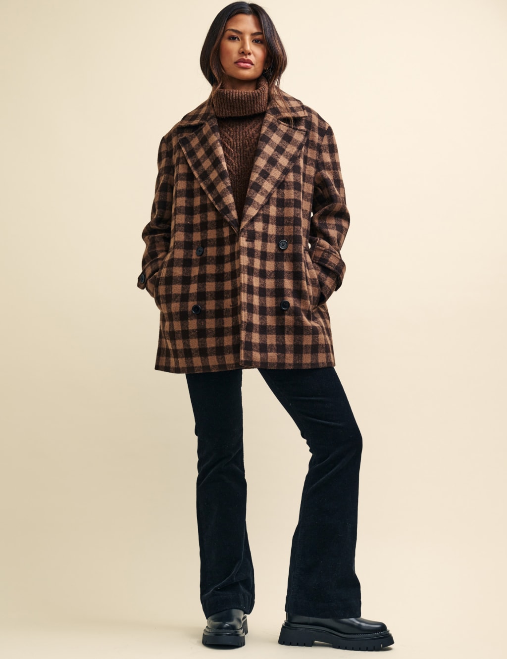 Checked Double Breasted Relaxed Pea Coat image 6