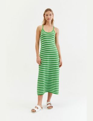 Linen Blend Striped Slip Dress