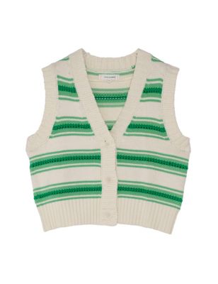 Pure Cotton Textured Striped Knitted Vest