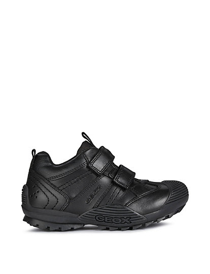 geox kids' leather riptape school shoes (10 small-2½ large) - black, black