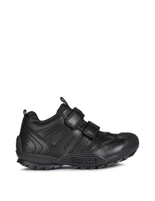 Geox Boys Leather Riptape School Shoes (10 Small-2 Large) - Black, Black