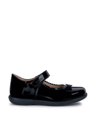 Geox Girls Patent Leather Riptape School Shoes (8 Smal-12 Small) - 9 S - Black Patent, Black Paten
