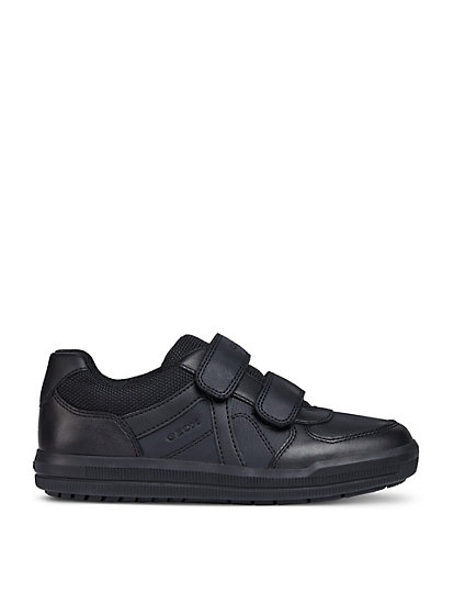 geox kids' leather riptape school shoes (10 small-7 large) - black, black