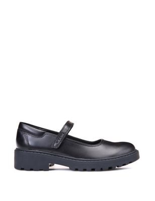 Geox Girls' Leather Riptape School Shoes (13 Small-6 Large) - Black, Black,Black Patent