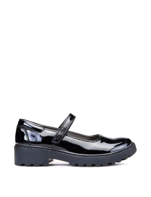 Geox Girls Leather Riptape School Shoes (13 Small-6 Large) - 1 L - Black Patent, Black Patent,Black