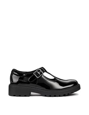 Geox Girls Patent Leather T-Bar School Shoes (13 Small - 6 Large) - Black Patent, Black Patent,Black