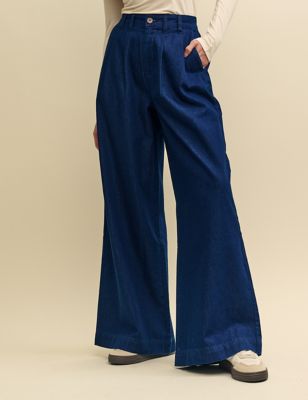 Nobody'S Child Women's Pure Cotton Wide Leg Trousers - 8 - Blue, Blue