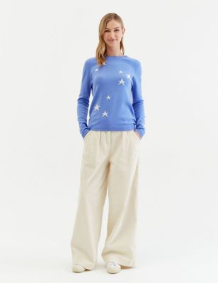 Chinti & Parker Womens Wool Rich Star Jumper with Cashmere - Blue Mix, Blue Mix