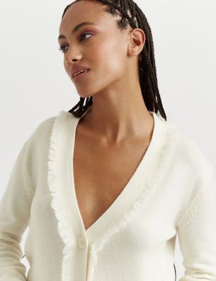 Chinti & Parker Womens Wool Rich V-Neck Cardigan with Cashmere - Cream, Cream