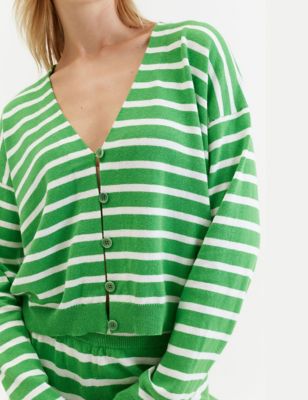 Chinti & Parker Women's Cotton Rich Striped V-Neck Cardigan - Green Mix, Green Mix